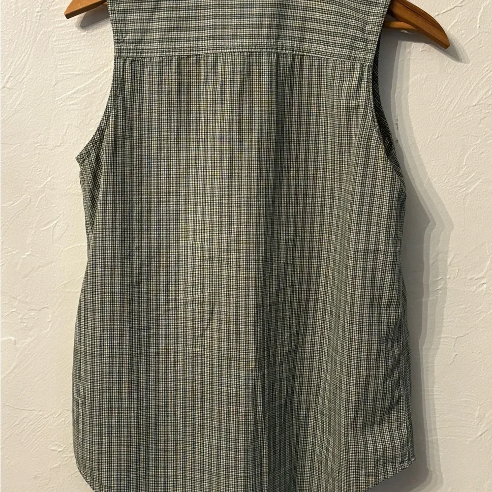 Vintage Abercrombie & Fitch Sleeveless Plaid Button Down Shirt Small Green Plaid - Picture 2 of 4
